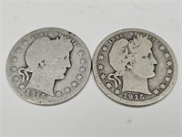 1915 D SIlver Barber Quarter Coins (2)