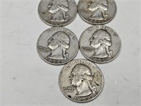 1958 D Silver Washington Quarter Coins (5)