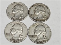1958 D Silver  Washington Quarter Coins (4)