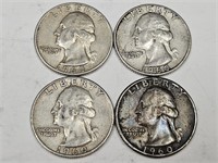1960 Silver Washington Quarter Coins (4)