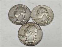 1961 D Silver Washington Quarter Coins (3)