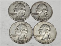 1961 D Silver Washington Quarter Coins (4)
