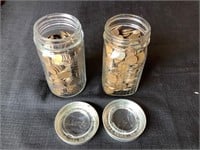 2 Glass Jars with Wheat Pennies