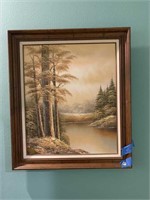 25 X 29" FRAMED & SIGNED OUTDOOR FOREST PAINTING