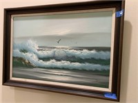 FRAMED &SIGNED TAYLOR OCEAN WAVES SEAGULL PAINTING