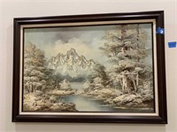 42 X 30" SIGNED & FRAMED MOUNTAIN OIL PAINTING