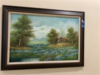 43 X 30" SIGNED DELINO FRAMED OUTDOOR OIL PAINTING