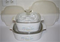 Vtg Corelle Corning Lidded Square Baking Dishes