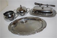 Misc Vtg Stainless Steel Lot: Butter Dish, Tray