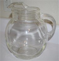 Vtg Clear Glass Ribbed Handle Ball Pitcher 8.75t