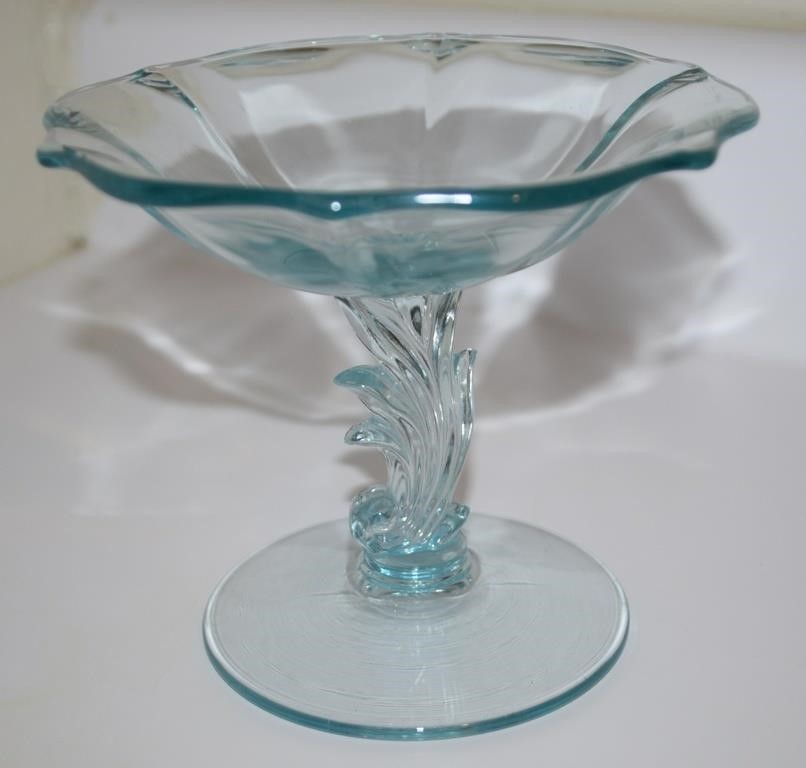 Fostoria Azure Blue Glass Baroque Compote 4 5/8"
