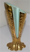 MCM USA Gold Gilt Pottery 9 3/8" Tall Vase