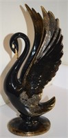 Vtg Deco-Style Gilt Black Ceramic Swan Statue
