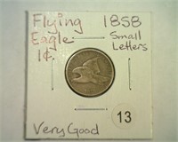 1858 SMALL LETTERS FLYING EAGLE CENT VG