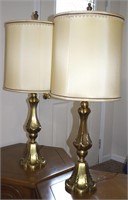 Pair Hollywood Regency Heavy Brass Table Lamps