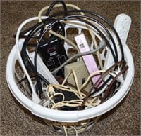 Laundry Basket of Surge Protectors, AV Cords +