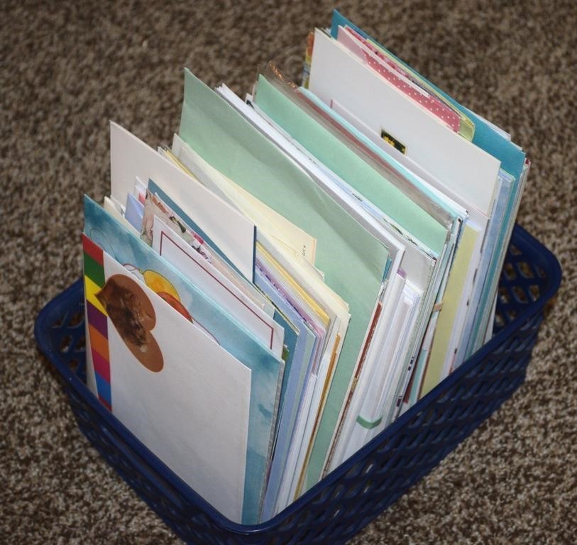 Plastic Basket Full of Unused Cards + Envelopes