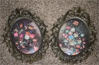 Pair Vintage Italian Bubble Glass Floral Wall Art