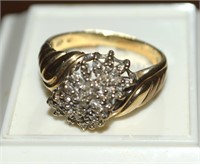 Vtg Designer 10k Plumb Diamond Cluster Ring