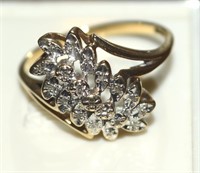 Vtg Designer 10k Gold Diamond Cluster Ring Sz 8.5