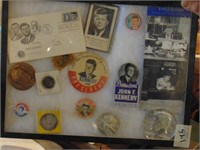 Display Case Full of Kennedy Collectibles