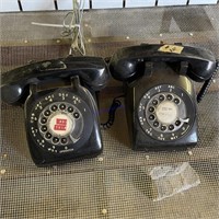 Pair of Vintage Black Rotary Desk Phones