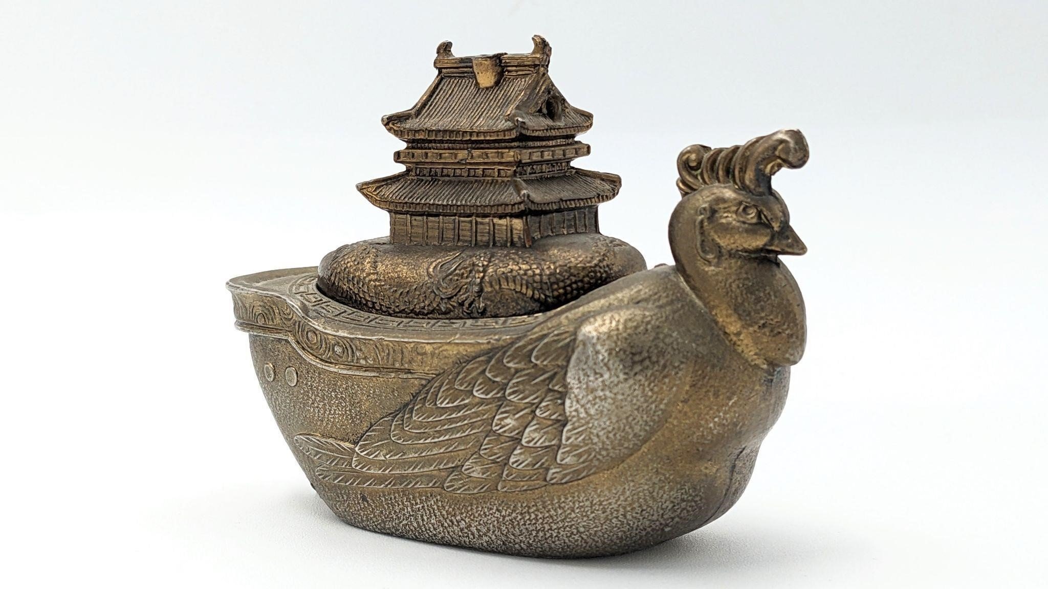 Vintage Japanese Brass Chicken Boat Incense Burner