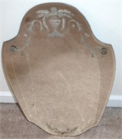 Regency-style Etched Beveled Glass Shield Mirror