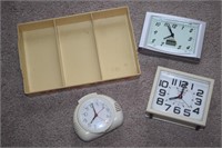 Vtg Celluloid Jewelry/Dresser Organizer + Clocks