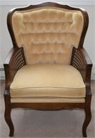 Vtg Cane Weave Tufted Light Gold Parlor Arm Chair