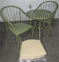 Green Metal Patio Set w/ 2 Armchairs, 24" Table +