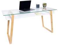 bonVIVO Massimo Small Desk, Glass Top, White, 55"