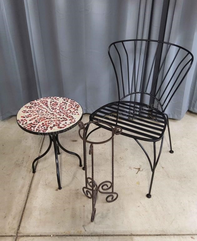 YD 3Pc Table Chair Plant stand Metal