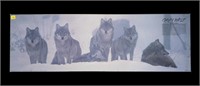 Gray Wolf wall hanging, 12" x 36"