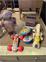 Vintage toys-metal cash register, robot, top