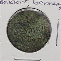 1773 GERMAN HELLER COIN FRANKFORT GERMANY