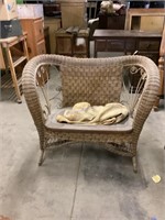 Vintage wicker loveseat and potato sack