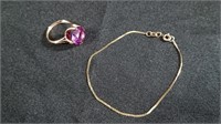 10k Gold Bracelet & Ring with Purple Stone