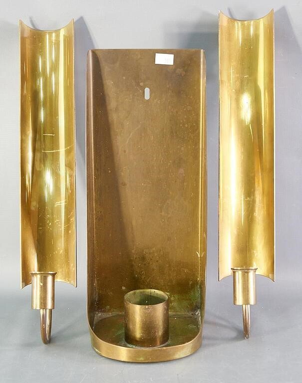 Pair of Brass Sconces and Large Candle Sconce