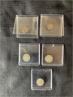 5 3 cent US Coins 18__, 1851, 1865, 1866, 1869