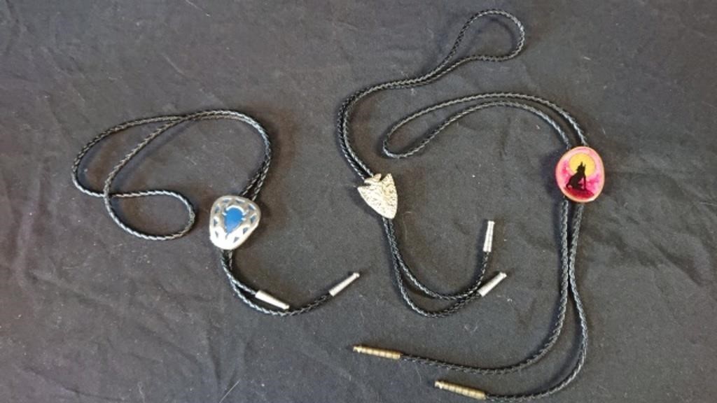 3 Bolo Ties with Western motifs