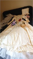 Vintage wedding dress, veil, and bouquet