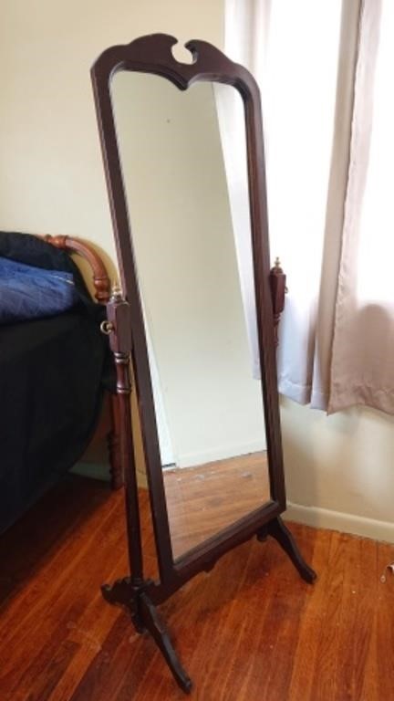Full-length wood dressing mirror