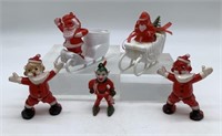 5 Vintage Plastic Santa, Elf Toys, Candy Container