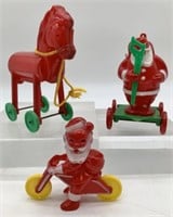 3 Plastic Toys- Santas & Horse on Wheels