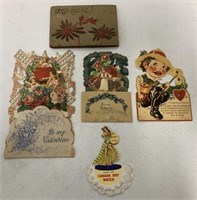 5 pcs- Vintage Valentines Cards, Post Cards