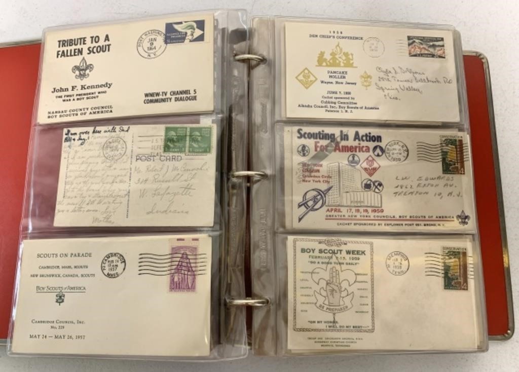 Binder of Boy Scout Stamps & Post Cards