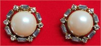 Signed Vintage Nina Ricci Pearl & Crystal Earrings
