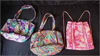2 Vera Bradley totes and 1 string backpack
