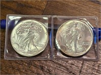 2 coins, 1987 -1 Ounce American Silver
